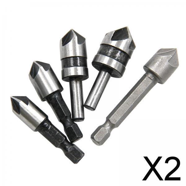 2xHigh Speed Steel Countersink Drill Bit 5 Flute 82 Degree for Softwood 5Pcs