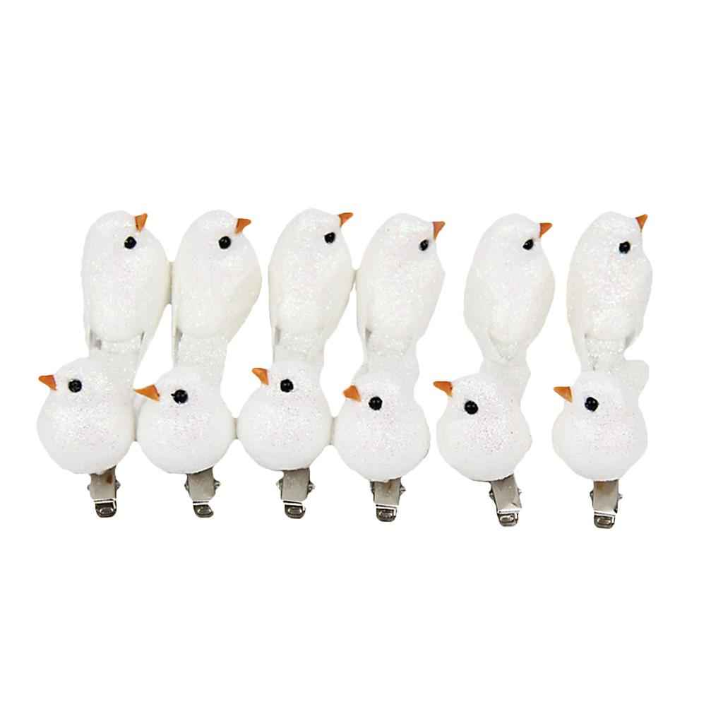 12Pcs Artificial Mini Decorative Bling Foam Birds for Crafts Garden White