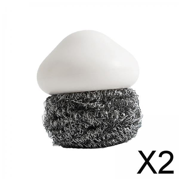 2xDurable Dish Cleaning Ball Kitchen Cleaning Brush for Cleaning Bowl Dish Steel Wire White