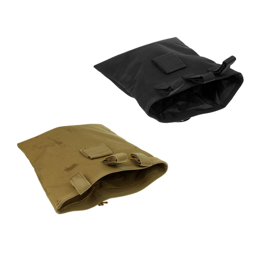 2 Pieces Tactical Folding Dump Bag Nylon Molle Belt Pouch Drop Mag Black Tan