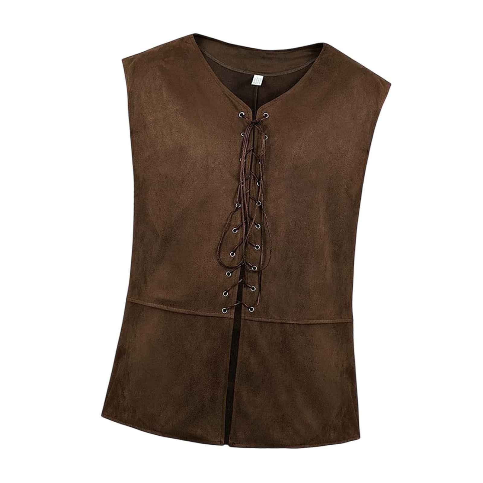 Men Renaissance Vest Tank Tops Medieval Costumes for Steampunk Party Cosplay XL Coffee