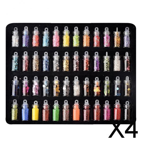 4x48 Bottles DIY Nail Art Glitter DIY Tips Shiny 3D Nails Rhinestones Charms