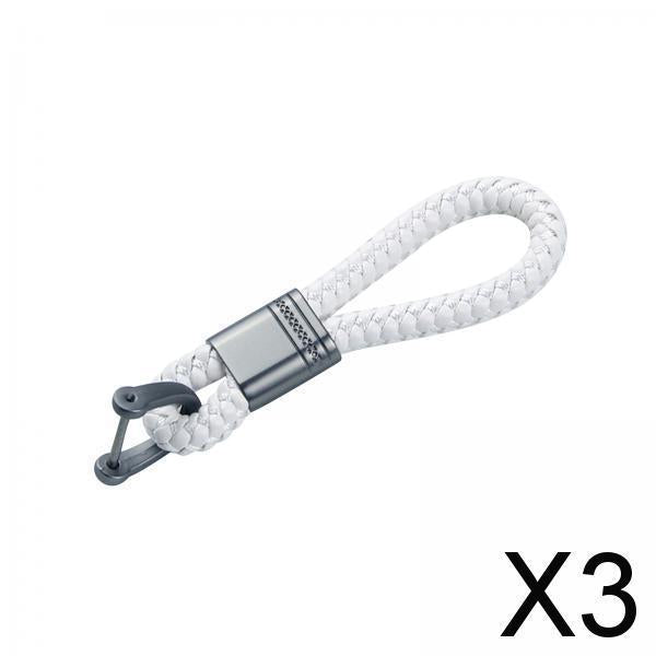 3xBraided Rope Key Chain Wristlet Bracelet Keychain Lanyard Car Key Chain White