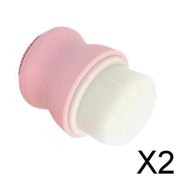 2xManual Face Washing Brush Soft Bristle and Exfoliating Silicone Pad Pink