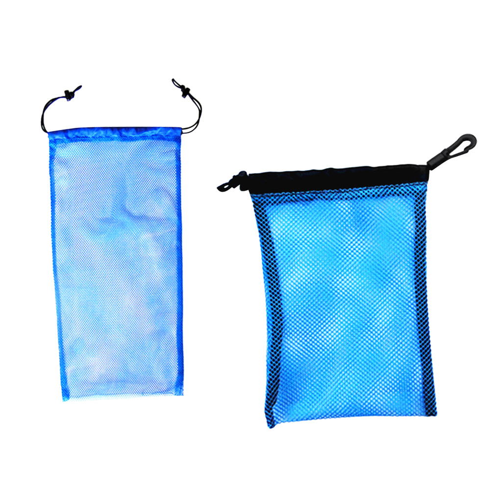 2 Pieces Snorkel Scuba Dive Swim Mask Flippers Storage Mesh Bag Blue