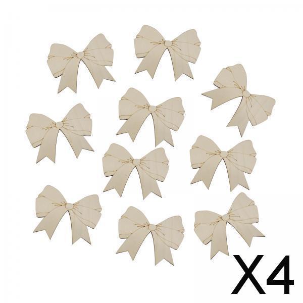 4x10Pcs Unfinished Blank Wood Cutouts Slices Decoration Bow Shaped Wood Pieces