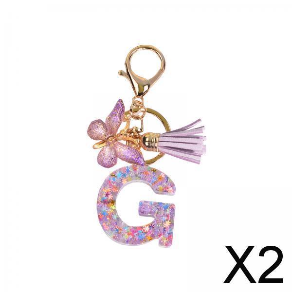 2xResin Keychain Ornaments Girls Women Gifts English Alphabet Keyring Keychain G