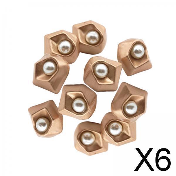 6x10Pcs Pearl Buttons Sewing Fasteners Decoration for DIY Crafting Gold