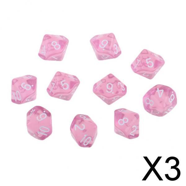 3x10 Pieces Plastic D10 Dice for D&D RPG Board Game Toy DIY Pink
