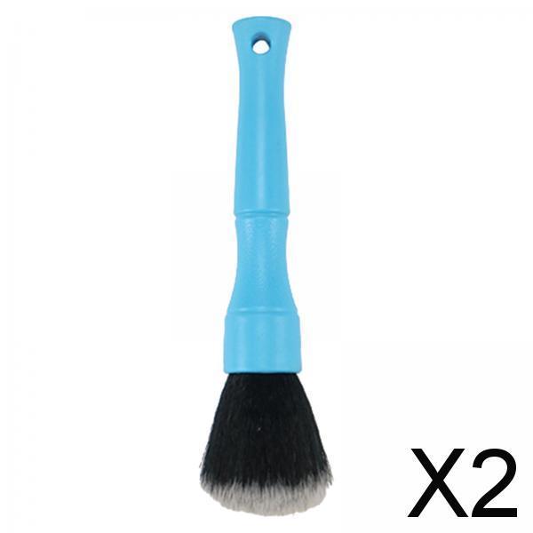 2xCompact Car Detailing Brush Comfortable Handle for Emblems Console AC Vents Short Blue