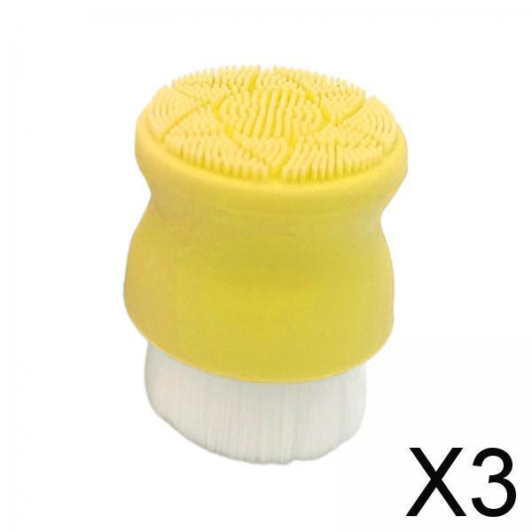 3xManual Face Washing Brush Soft Bristle and Exfoliating Silicone Pad Yellow