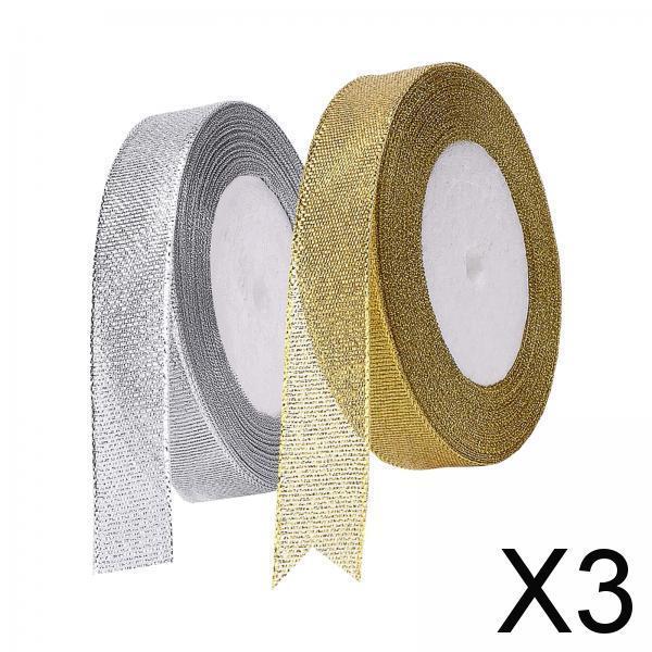 3xGlitter Ribbon 2cm Width Sewing Fabric Ribbon 25Yards for Birthday Wedding