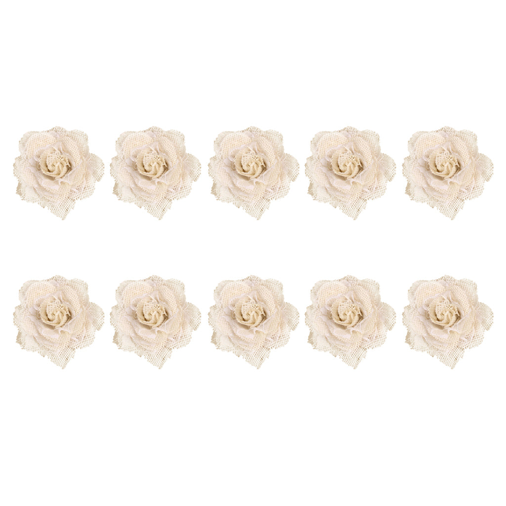 10pcs Hessian Burlap Lace Rose Flower Heads for Rustic Wedding Decor 6cm