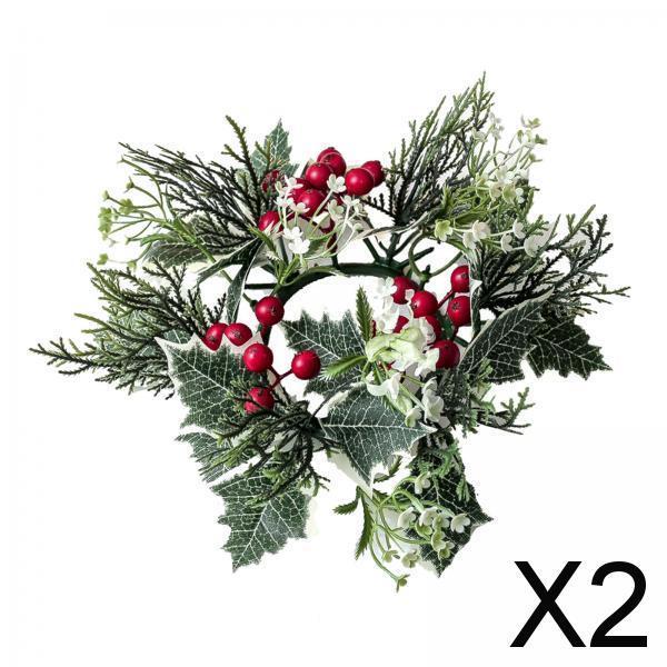 2x20cm Candle Rings Wreath Greenery Candleholders Wreaths for Tabletop, Party red