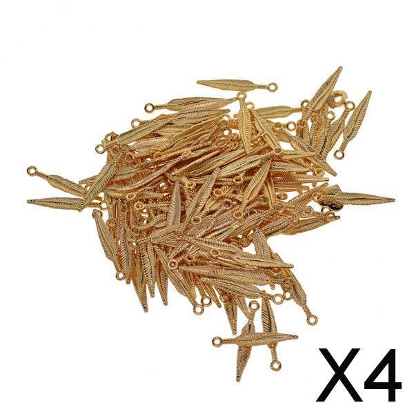 4x100 pcs 3D Feather Leaf Metal Charms pendants Jewelry DIY Making Golden