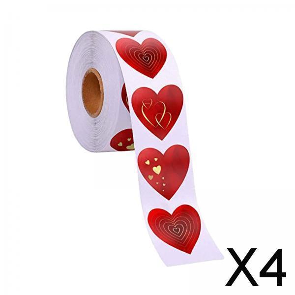4xValentine's Day Stickers Decals Seal Labels for Gift Box Sales Bags Gift Bag Heart Print 2.5cm