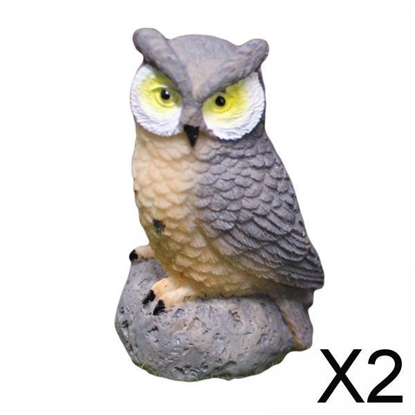 2xMini Owl Resin Miniature Birds for Bonsai Crafts Home Decor Micro Landscape Gray
