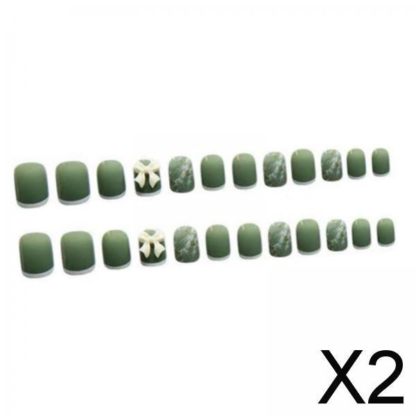 2xPress on Nails with Adhesive Tabs and Nail File 24 Fake Nails for Women Green
