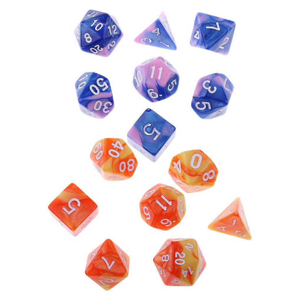 14 Pieces Polyhedral Dice 16mm for Dice Orange + Blue
