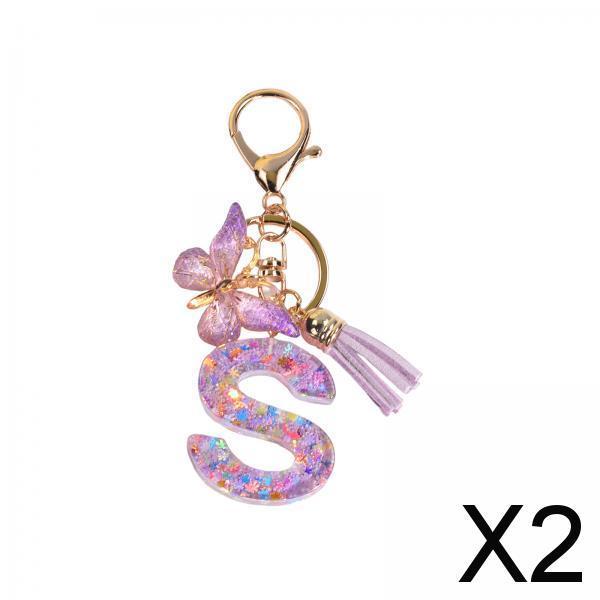 2xResin Keychain Ornaments Girls Women Gifts English Alphabet Keyring Keychain S