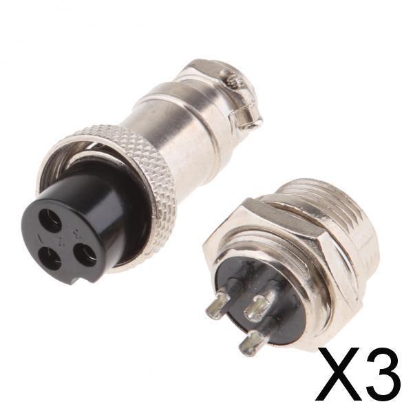 3xPair GX16 3Pins Waterproof Male Female Panel Metal Aviation Wire Connector