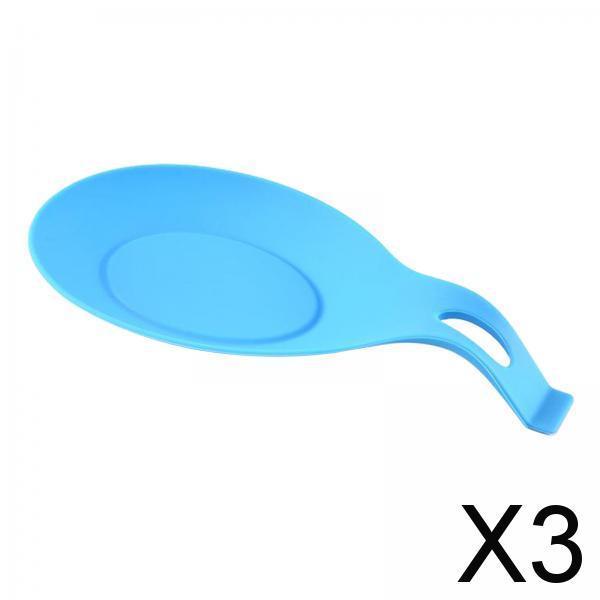 3xHeat Resistant Silicone Spoon Rest Kitchen Utensil Spatula Holder Tool Aid Blue