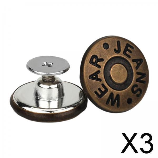 3x3PCS Detachable Jean Buttons Removable Reduce Waist Size for Cowboy Clothing Bronze English