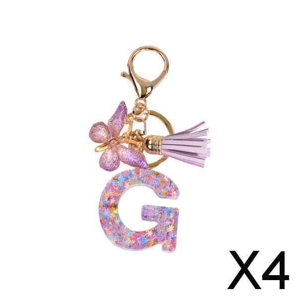 4xResin Keychain Ornaments Girls Women Gifts English Alphabet Keyring Keychain G