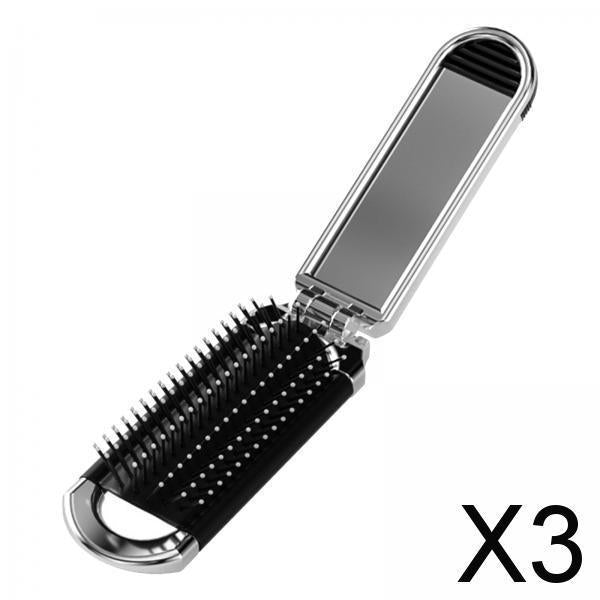 3xFolding Hair Brush with Mirror Portable Travel Hair Brush for Gym Car