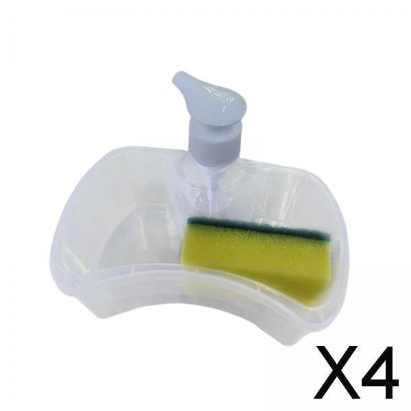 4xSoap Dispenser and Scrubber Holder Soap Liquid Pump Bottle for Bathroom Home Transparent