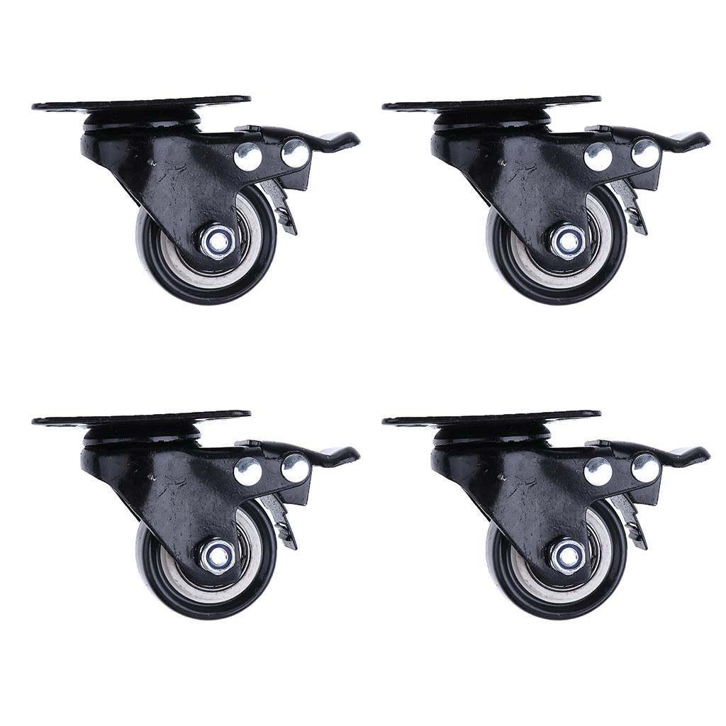 4 Pcs 1.5'' Swivel Caster PU Wheels with Brake Lock Universal Replacement