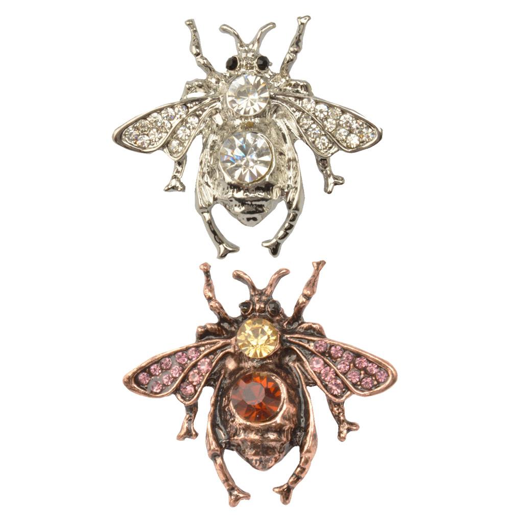 2 Pieces Fashion Women Men Crystal Honey Bee Brooch Pin Insects Pin Jewelry
