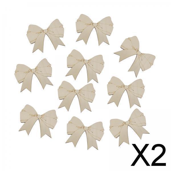2x10Pcs Unfinished Blank Wood Cutouts Slices Decoration Bow Shaped Wood Pieces