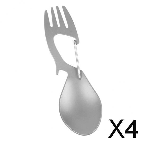 4xMulti-function Camping Spoon Fork Spork Beer Bottle Opener Stainless Steel