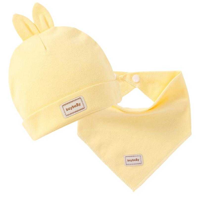 Cotton Beanie Hat Triangle Drool Bib Set for Baby Boy Girls Yellow