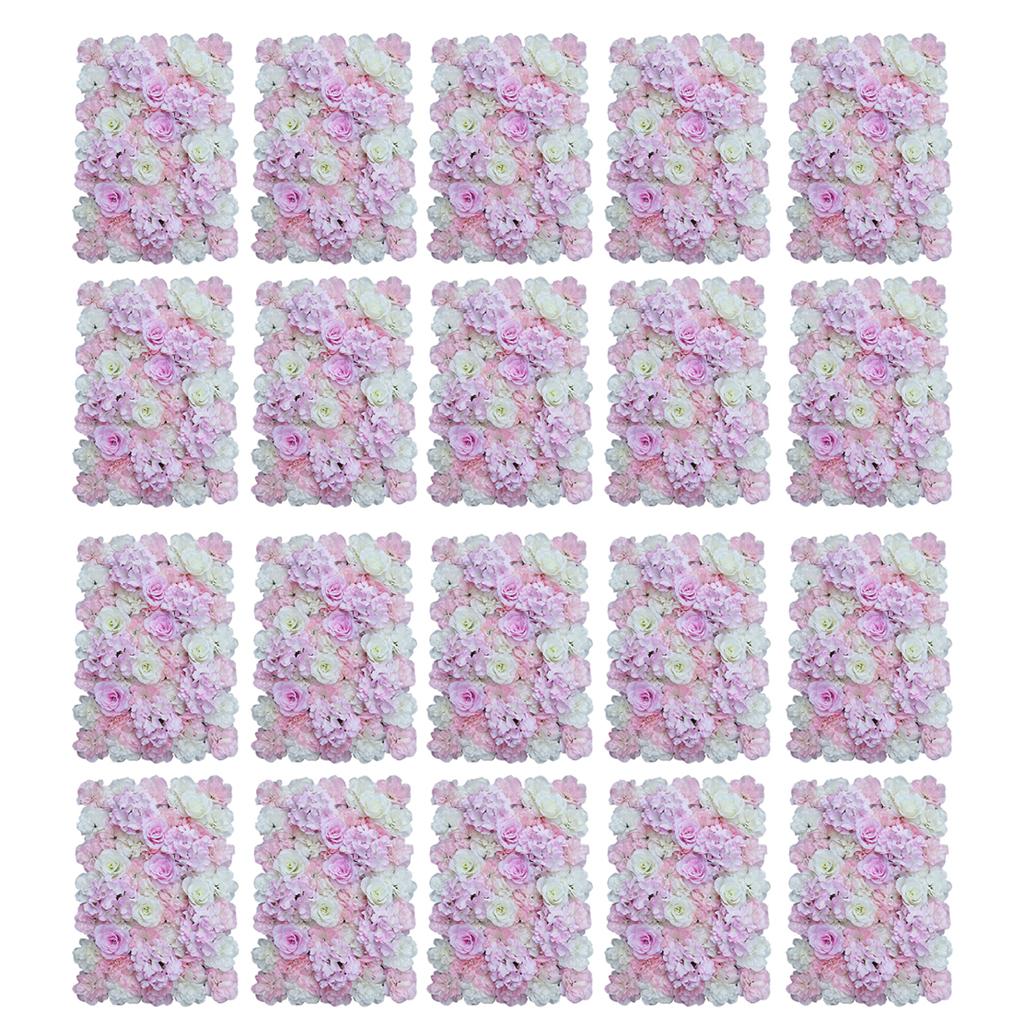 20 Pieces Artificial Flower Wall Panels Wedding Venue Decor Pink White