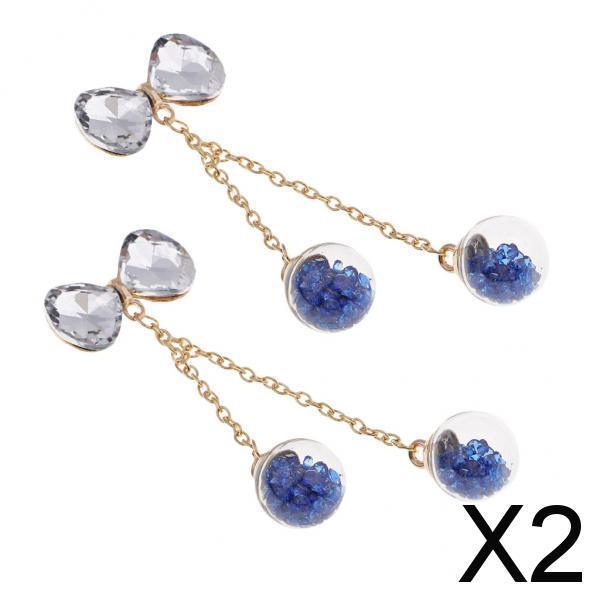2x1 Pair Tassel Bow Charms Rhinestone Buttons Crystal Embellishment royal blue