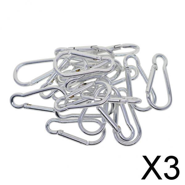 3x20 Piece D Shape Sports Hiking Carabiner Buckle Snap Spring Clip Hook Silver