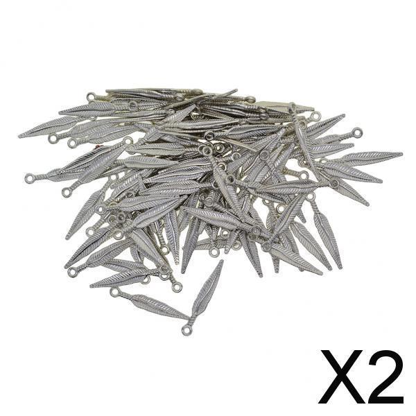 2x100 pcs 3D Feather Leaf Metal Charms pendants Jewelry DIY Making Silver