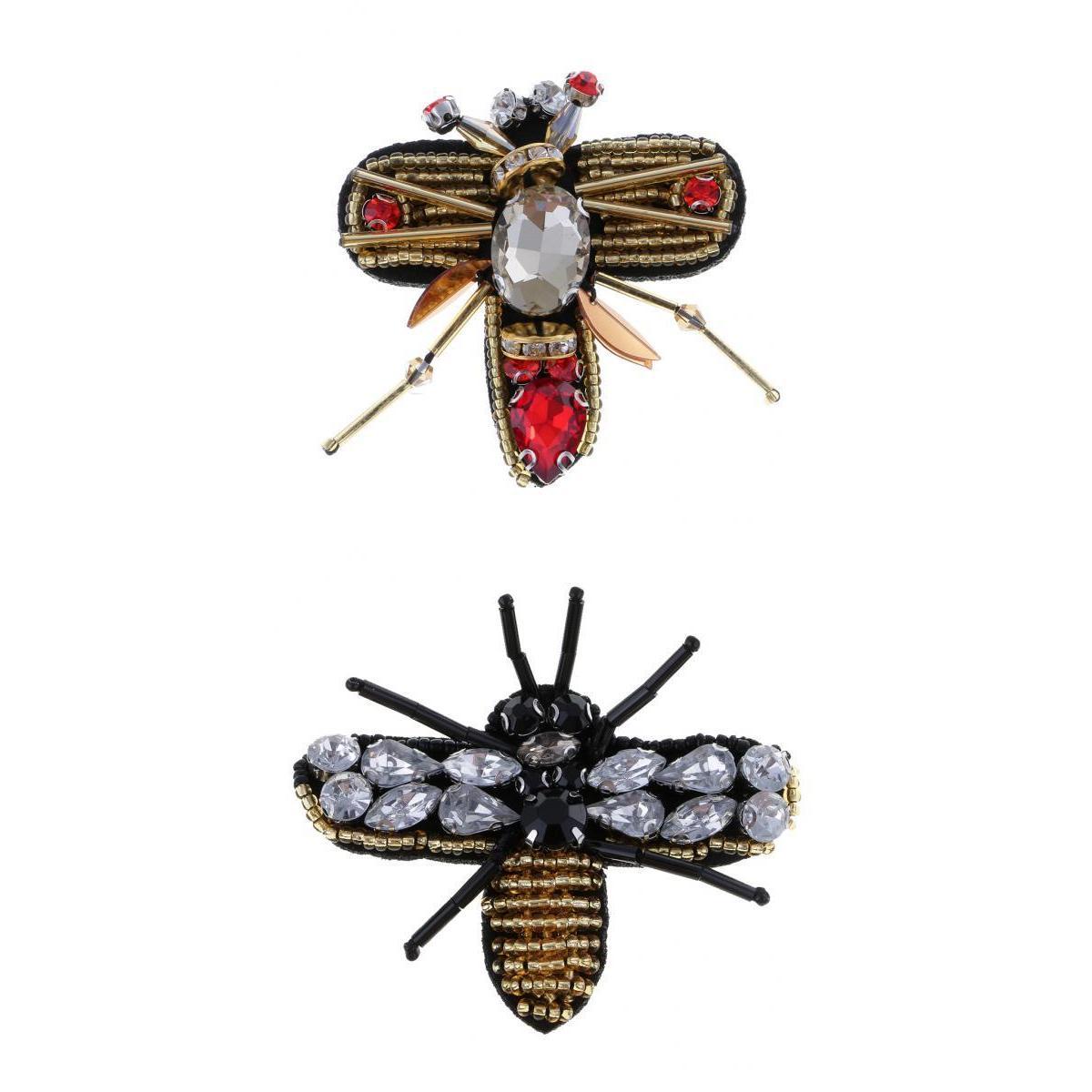 2 Styles Bee Sequins Rhinestones Beaded Patches Sewing Applique for Clothing