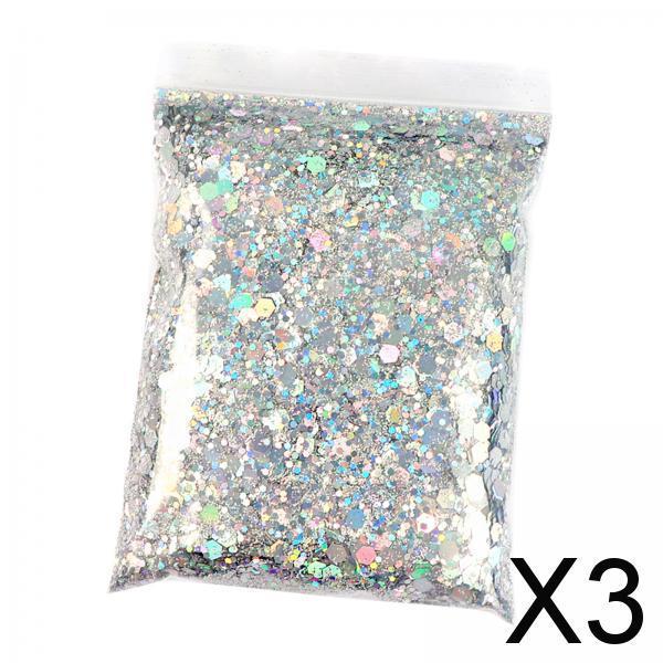 3x1Bag 50g Nail Glitter Sequins Paillette Flakes 3D Nail Art Decor Silver