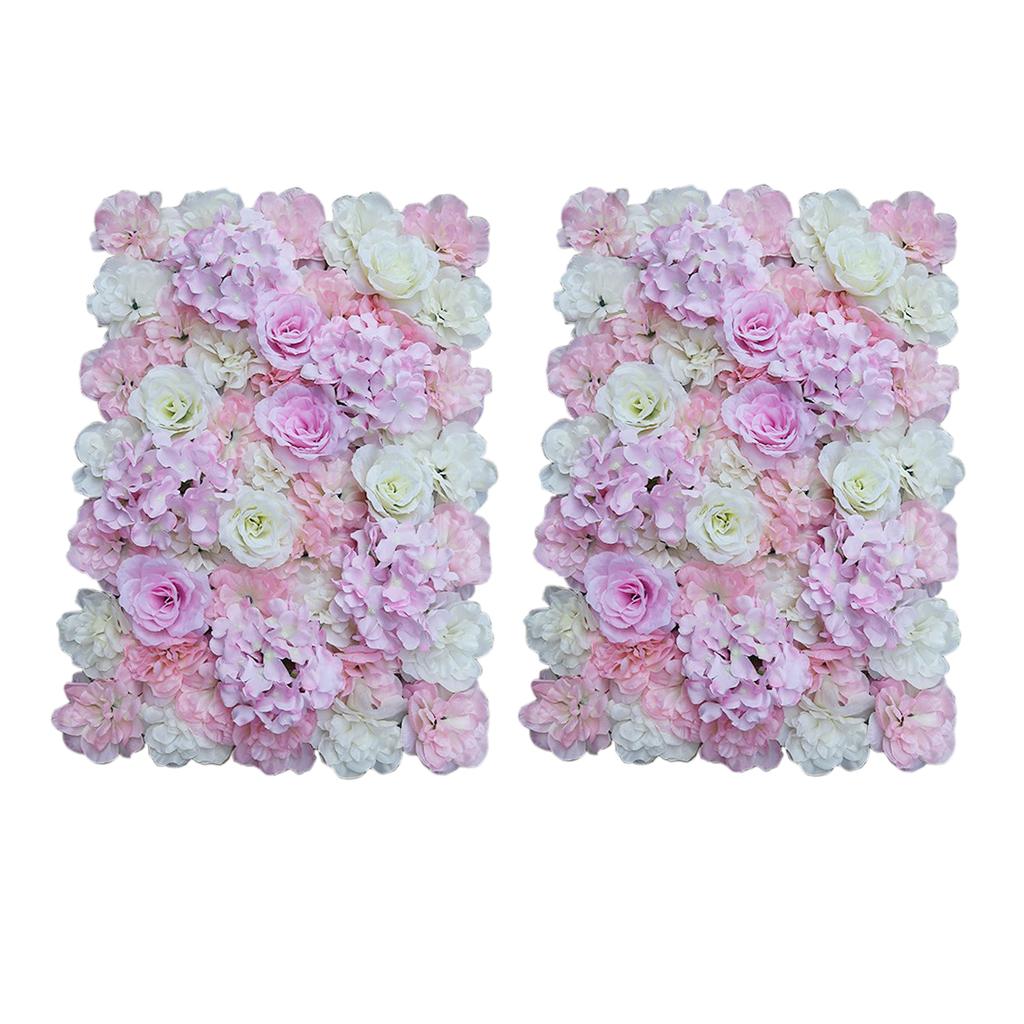 2Pieces Artificial Flower Wall Panels Wedding Venue Decor Pink White