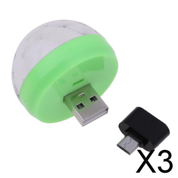 3xMini USB Stage Disco Light Voice Control Magic Ball Lamp RGB LED Bulb Green
