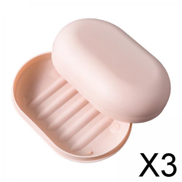 3xSoap Box Holder Detachable Soap Holder with Lid for Hiking Traveling Shower Pink