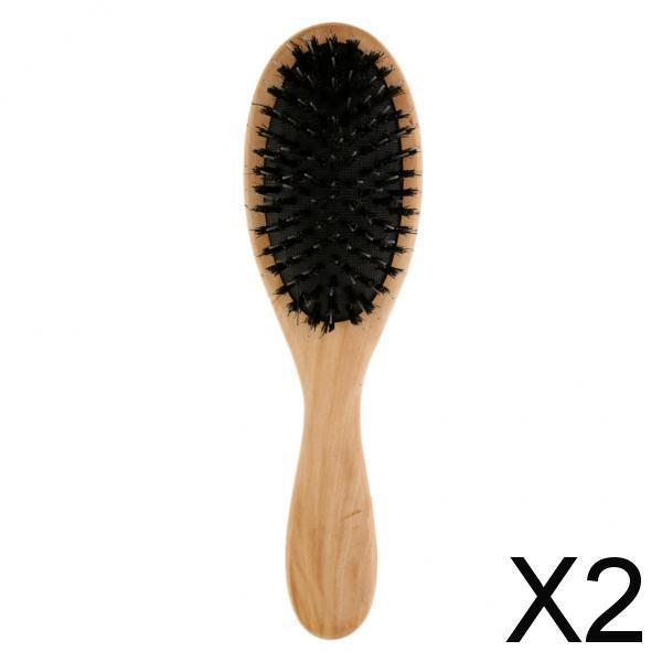 2xWooden Hair Brush Paddle Hairbrush Thick Curly Hair Detangler Scalp Massage