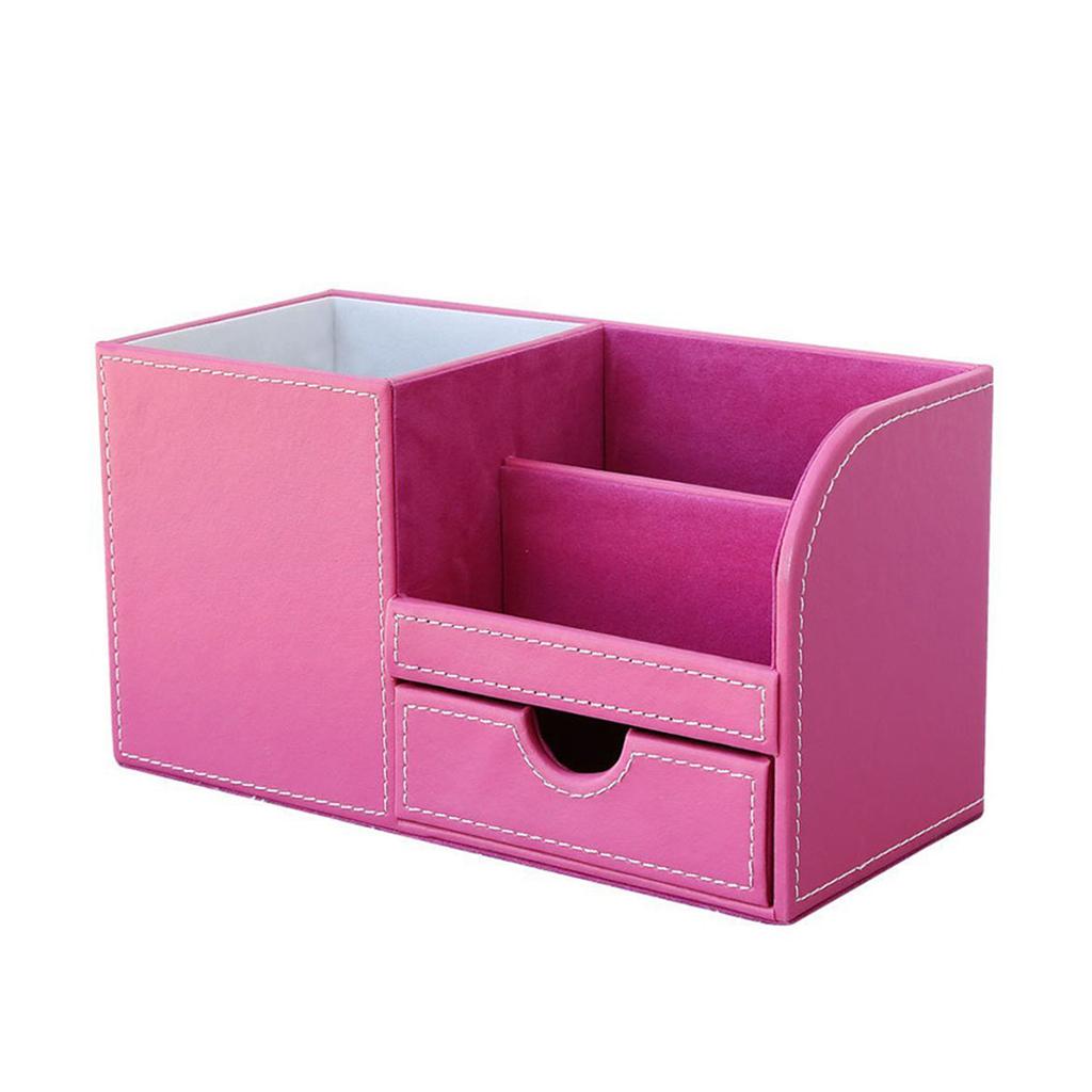 Multifunctional leather pen holder fashion desktop storage box Red