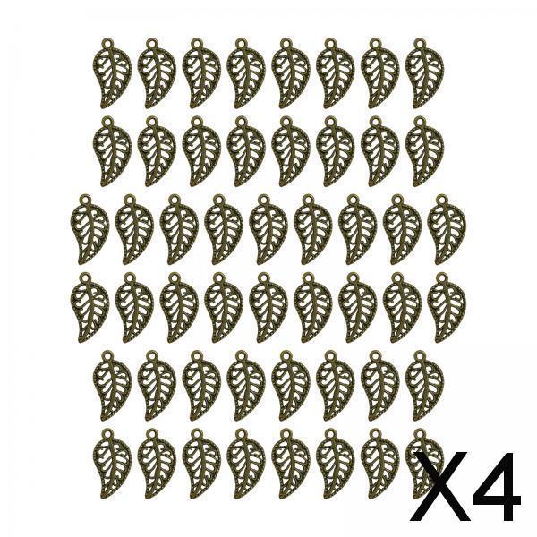 4x50 Pieces Retro Leaf Charms Pendents for DIY Crafts Graduation Gift Necklace Bronze Color