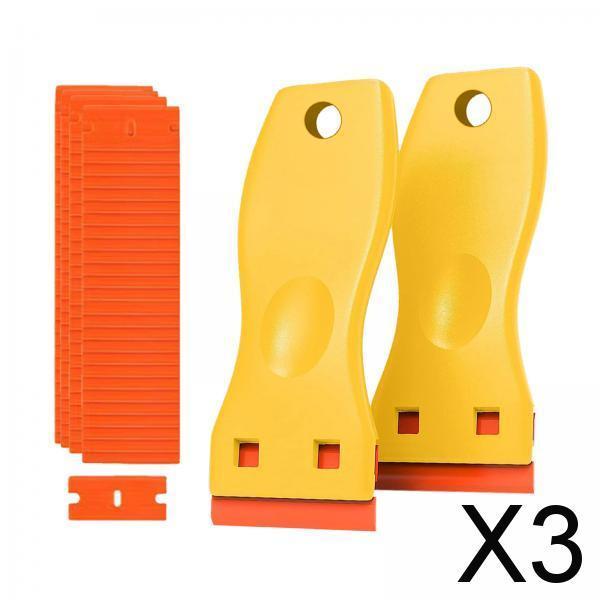 3xGlass Scraper with Blade Cleaner Blade Scraper for Removing Windshields Wall Yellow