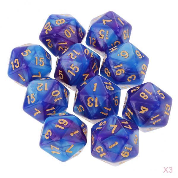 30pcs 20 Sided D20 Polyhedral Dice for Dungeons & Dragons Games Blue Purple