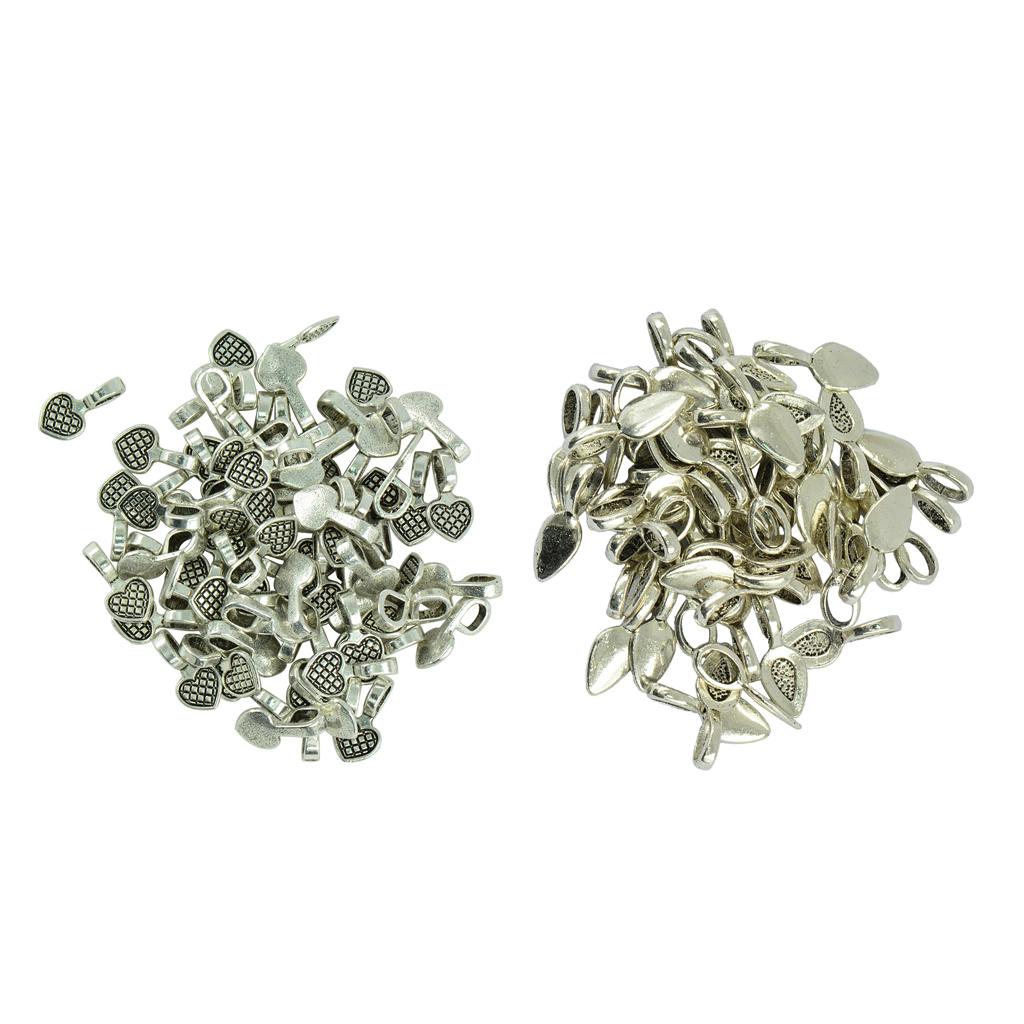200pcs Antique Silver Leaf Heart Shape Charms Glue on Bails Pendant Findings